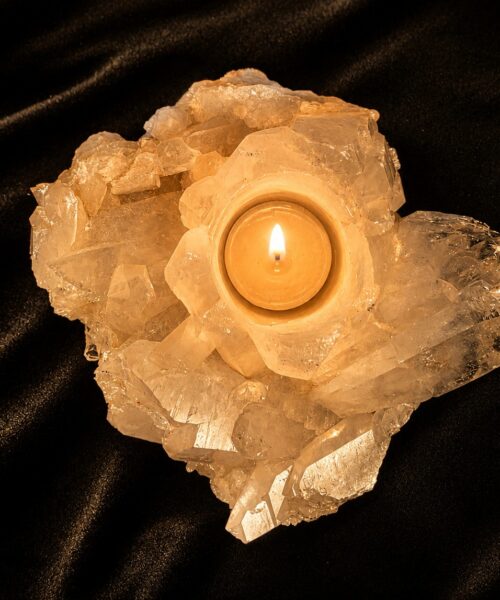 Large Premium Rock Crystal Quartz Candle Holder 21 Clear Crystal White Tealight Holders 1.567g H10xW14xD13cm