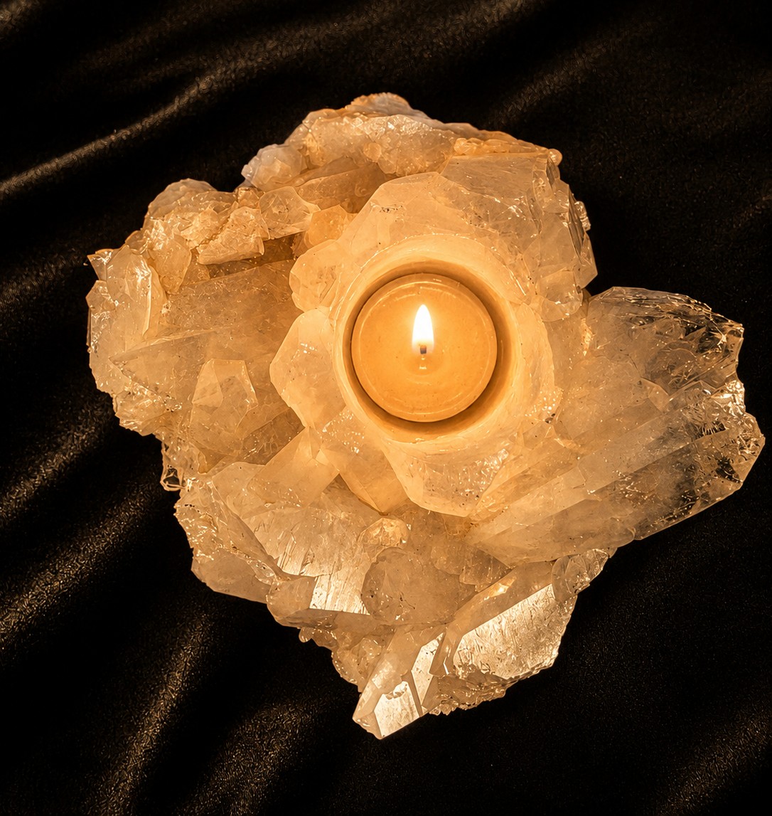 Large Premium Rock Crystal Quartz Candle Holder 21 Clear Crystal White Tealight Holders 1.567g H10xW14xD13cm
