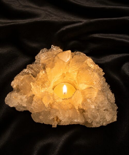 Large Premium Rock Crystal Quartz Candle Holder 24 Clear Crystal White Tealight Holders 1.376g H8xW16xD16cm