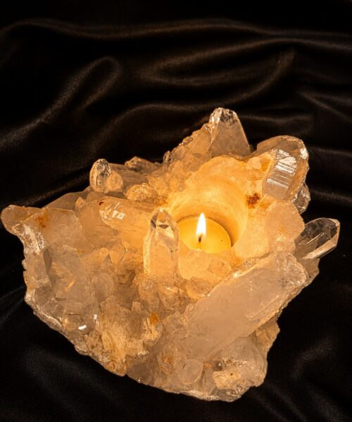 Large Premium Rock Crystal Quartz Candle Holder 25 Clear Crystal White Tealight Holders 1.655g H7.5xW16.5xD12cm