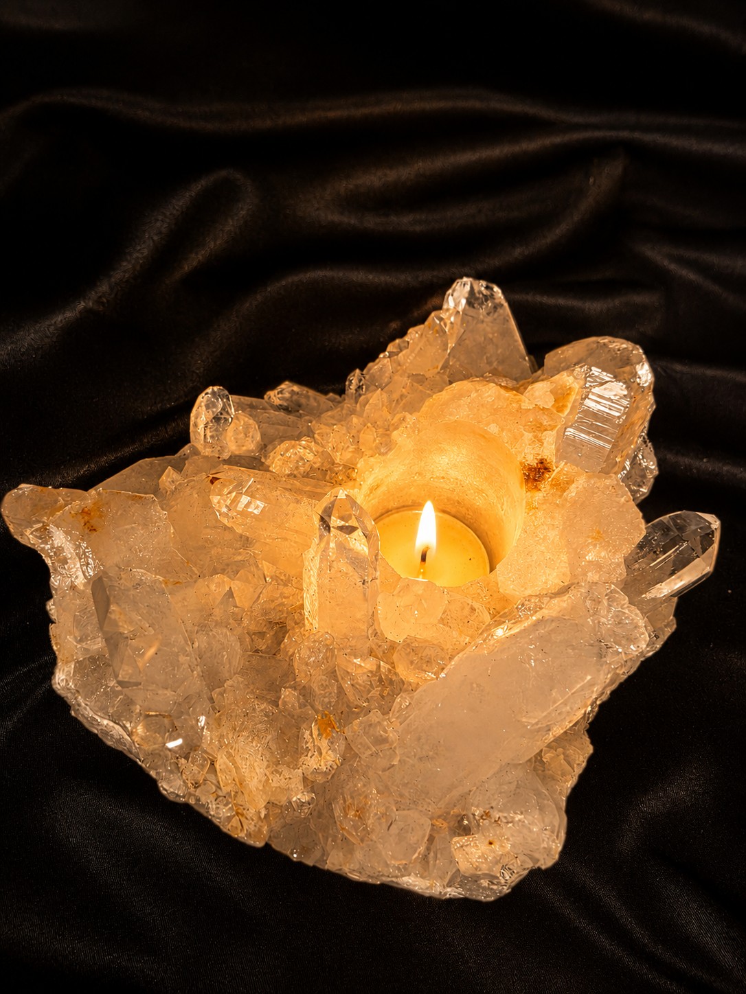 Large Premium Rock Crystal Quartz Candle Holder 25 Clear Crystal White Tealight Holders 1.655g H7.5xW16.5xD12cm