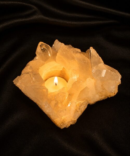 Large Premium Rock Crystal Quartz Candle Holder 26 Clear Crystal White Tealight Holders 1.116g H7xW15xD14cm