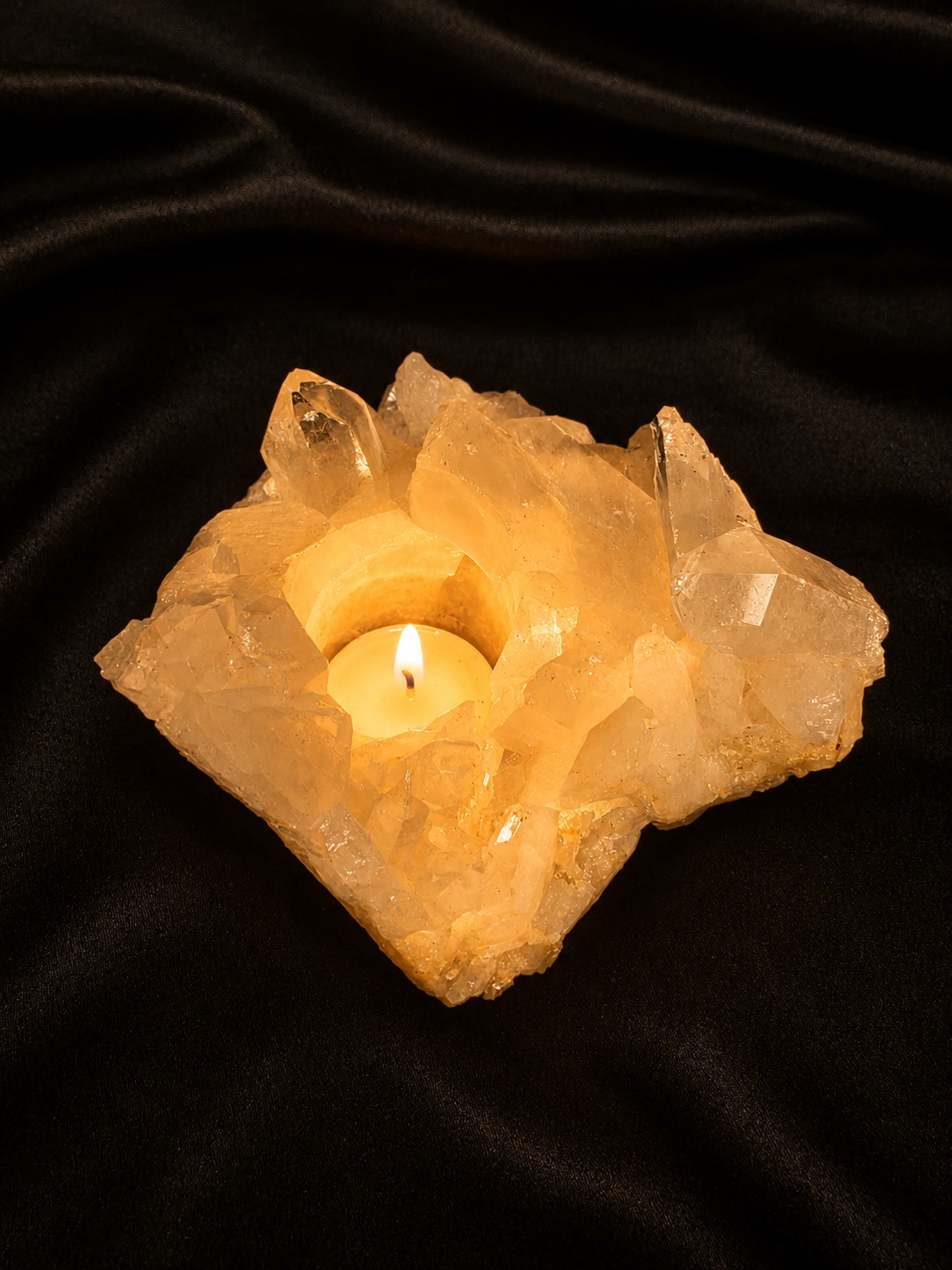 Large Premium Rock Crystal Quartz Candle Holder 26 Clear Crystal White Tealight Holders 1.116g H7xW15xD14cm