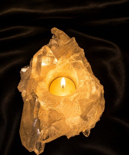 Large Premium Rock Crystal Quartz Candle Holder 29 Clear Crystal White Tealight Holders 1.163g H5.5xW19xD13cm