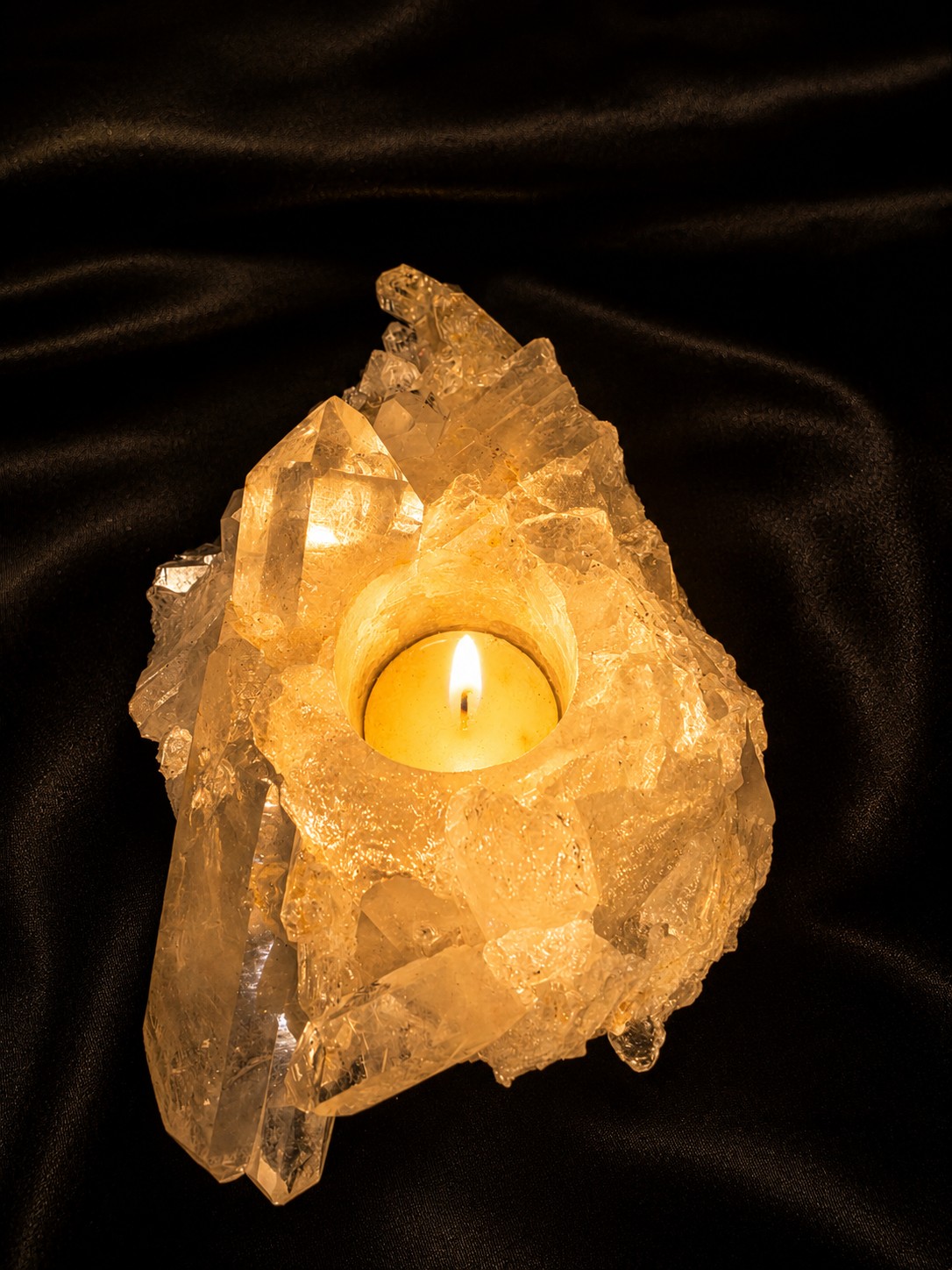 Large Premium Rock Crystal Quartz Candle Holder 29 Clear Crystal White Tealight Holders 1.163g H5.5xW19xD13cm