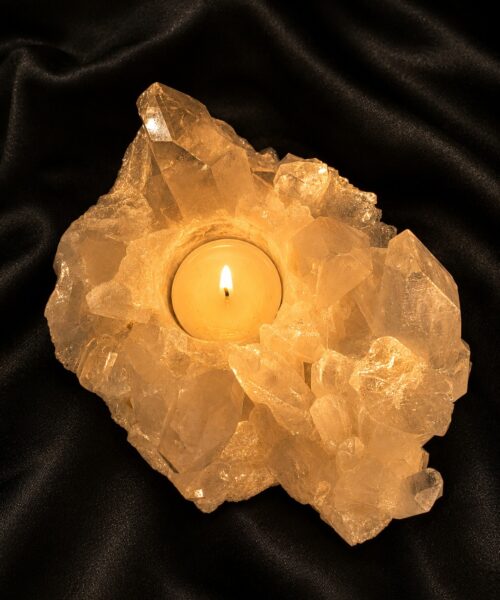 Large Premium Rock Crystal Quartz Candle Holder 31 Clear Crystal White Tealight Holders 971g H7xW13xD11cm