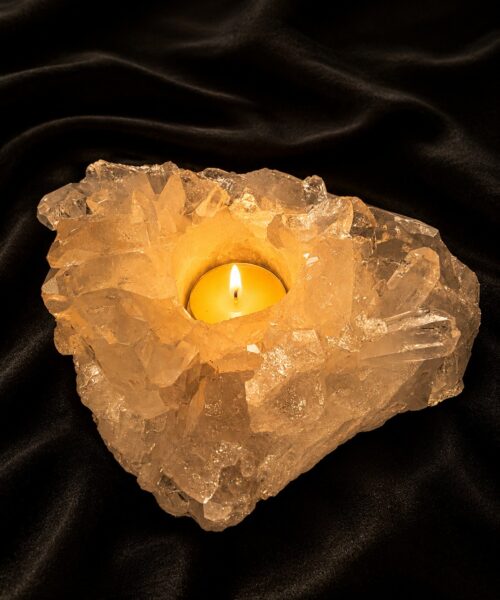 Large Premium Rock Crystal Quartz Candle Holder 32 Clear Crystal White Tealight Holders 1.236g H6.5xW16xD13cm