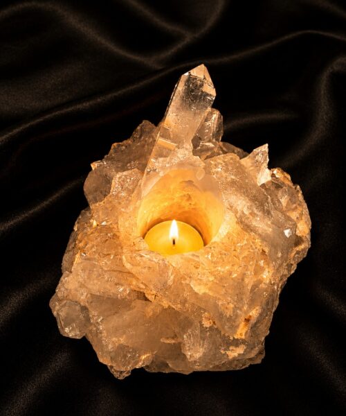 Large Premium Rock Crystal Quartz Candle Holder 33 Clear Crystal White Tealight Holders 1.751g H10xW15xD13cm