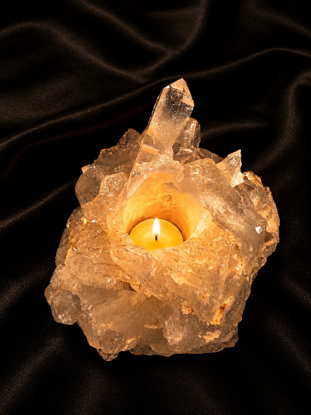 Large Premium Rock Crystal Quartz Candle Holder 33 Clear Crystal White Tealight Holders 1.751g H10xW15xD13cm