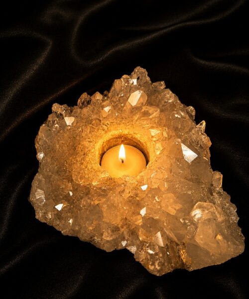 Large Premium Rock Crystal Quartz Candle Holder 34 Clear Crystal White Tealight Holders 1.573g H7.5xW15xD14cm