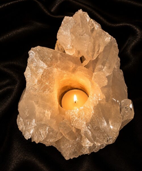 Large Premium Rock Crystal Quartz Candle Holder 35 Clear Crystal White Tealight Holders 2.033g H9xW20xD12cm