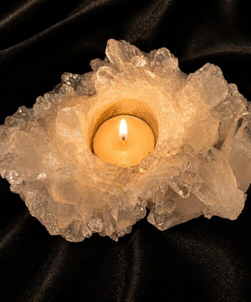 Large Premium Rock Crystal Quartz Candle Holder 36 Clear Crystal White Tealight Holders 1.006g H7xW17xD10cm
