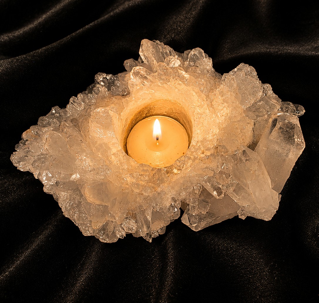 Large Premium Rock Crystal Quartz Candle Holder 36 Clear Crystal White Tealight Holders 1.006g H7xW17xD10cm
