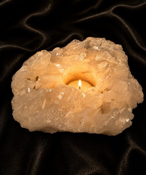 Large Premium Rock Crystal Quartz Candle Holder 37 Clear Crystal White Tealight Holders 1.491g H6xW17xD13cm