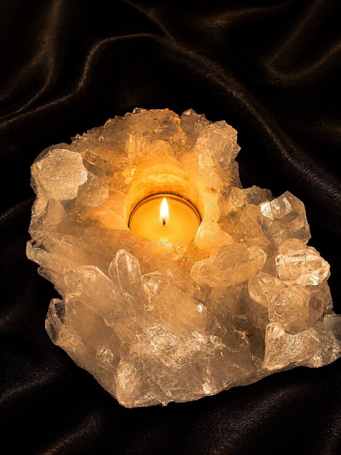Large Premium Rock Crystal Quartz Candle Holder 38 Clear Crystal White Tealight Holders 1.122g H6xW18xD12cm