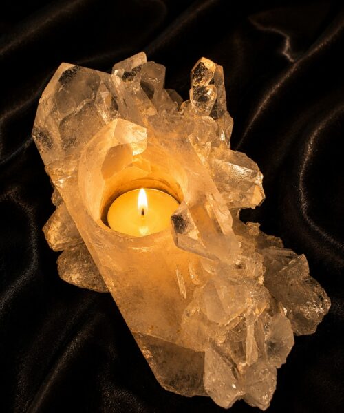 Large Premium Rock Crystal Quartz Candle Holder 41 Clear Crystal White Tealight Holders 837g H7xW16xD11cm
