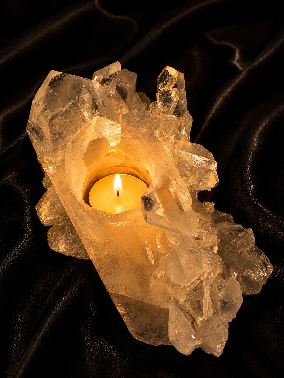 Large Premium Rock Crystal Quartz Candle Holder 41 Clear Crystal White Tealight Holders 837g H7xW16xD11cm
