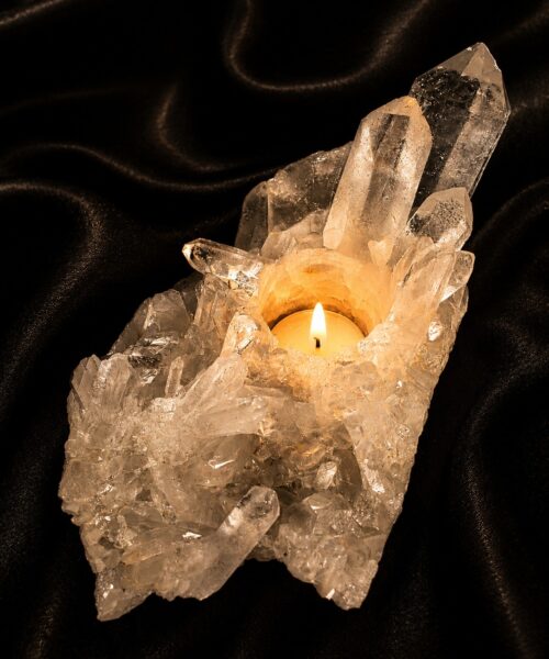 Large Premium Rock Crystal Quartz Candle Holder 42 Clear Crystal White Tealight Holders 1.266g H9.5xW20xD10cm