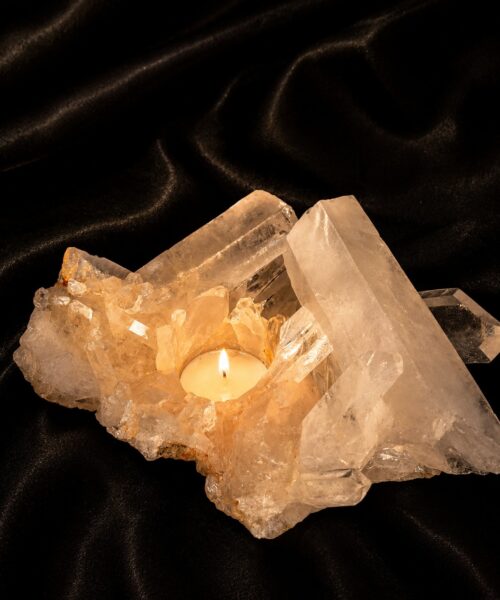 Large Premium Rock Crystal Quartz Candle Holder 43 Clear Crystal White Tealight Holders 1.391g H7xW18xD15cm