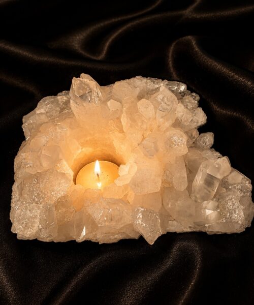 Large Premium Rock Crystal Quartz Candle Holder 45 Clear Crystal White Tealight Holders 1.476g H8xW15xD12cm