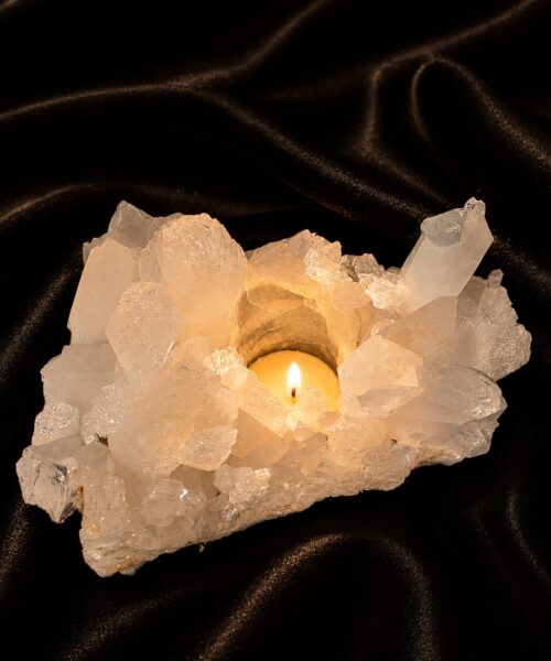 Large Premium Rock Crystal Quartz Candle Holder 46 Clear Crystal White Tealight Holders 1.341g H10xW17xD10cm