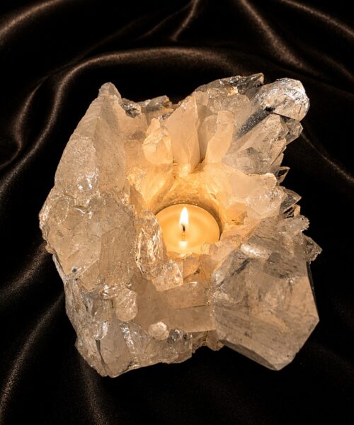 Large Premium Rock Crystal Quartz Candle Holder 47 Clear Crystal White Tealight Holders 1.713g H10xW14xD12cm