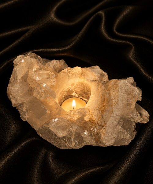 Large Premium Rock Crystal Quartz Candle Holder 48 Clear Crystal White Tealight Holders 1.217g H9xW16xD12cm