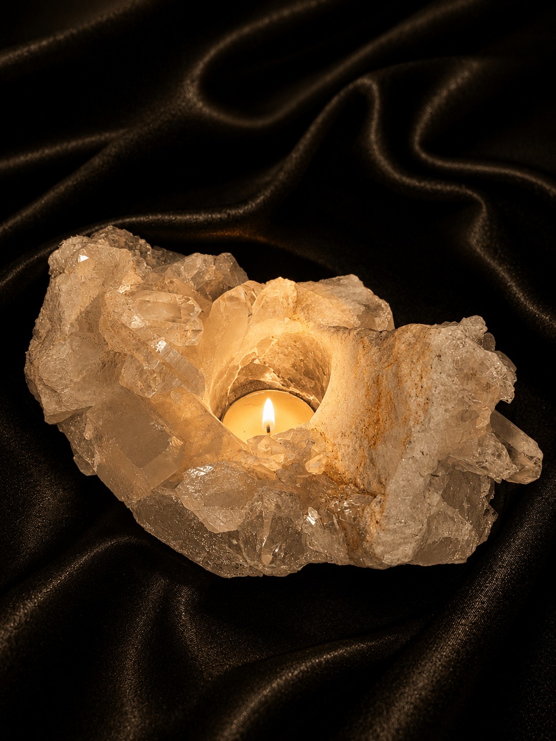 Large Premium Rock Crystal Quartz Candle Holder 48 Clear Crystal White Tealight Holders 1.217g H9xW16xD12cm