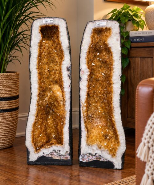 Tall Citrine Geode PAIR 548-549 Crystal Cluster Druzy Premium Grade 43kg each H71xW24xD24cm