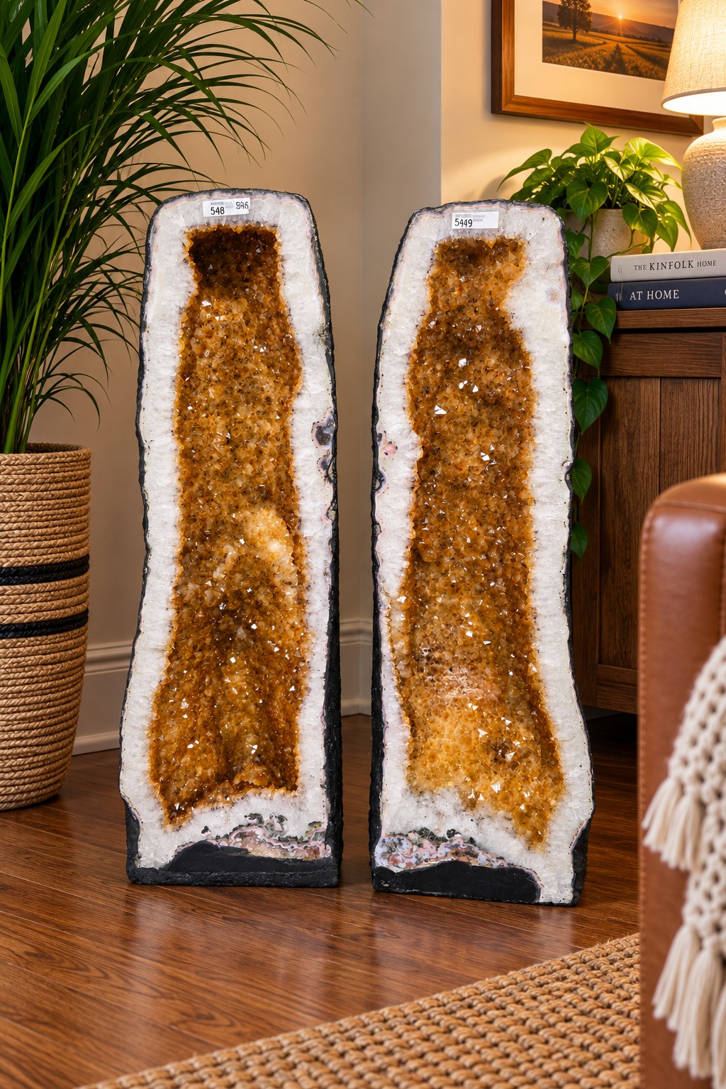 Tall Citrine Geode PAIR 548-549 Crystal Cluster Druzy Premium Grade 43kg each H71xW24xD24cm