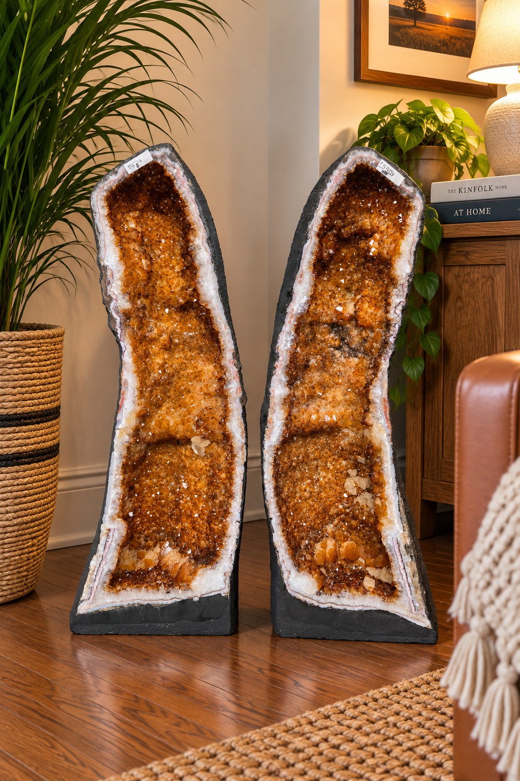 Tall Citrine Geode PAIR 550-551 Crystal Cluster Druzy Premium Grade 34kg each H74xW25xD19cm