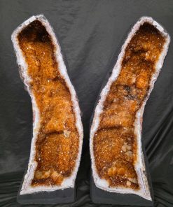 Tall Citrine Geode PAIR 550-551 Crystal Cluster Druzy Premium Grade 61kg each H66xW32xD29cm