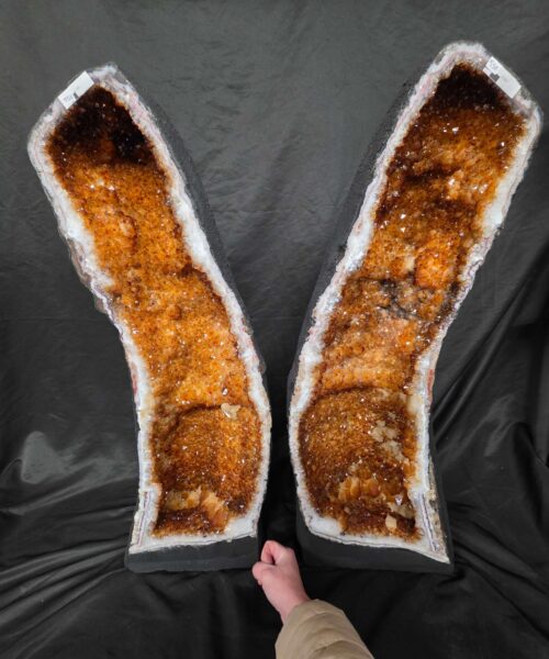 Tall Citrine Geode PAIR 550-551 Crystal Cluster Druzy Premium Grade 34kg each H74xW25xD19cm - Image 11