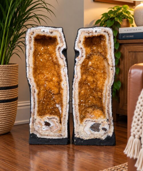 Tall Citrine Geode PAIR 554-555 Crystal Cluster Druzy Premium Grade 42kg each H66xW24xD20cm