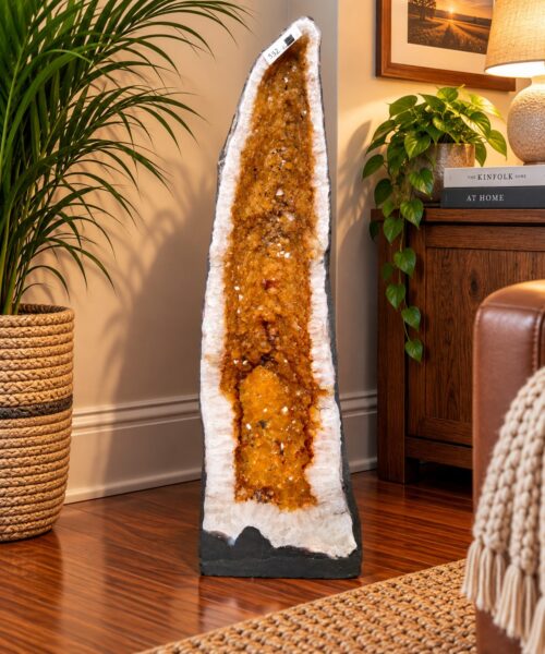 Tall Citrine Geode 552 Crystal Cluster Druzy Premium Grade 31.08kg H65xW22xD22cm