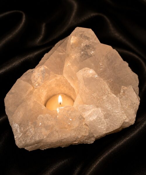 Large Premium Rock Crystal Quartz Candle Holder 44 Clear Crystal White Tealight Holders 1.669g H7xW16xW15cm