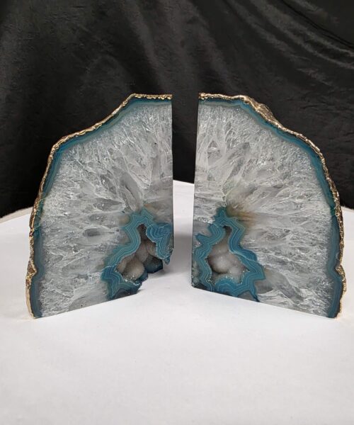 Teal Agate 24ct Gold Edge Microcrystalline Quartz Premium Bookends 1 Ornament Handpicked Size is 1.971kg - H11.5xW16.5xD8cm. - Image 11