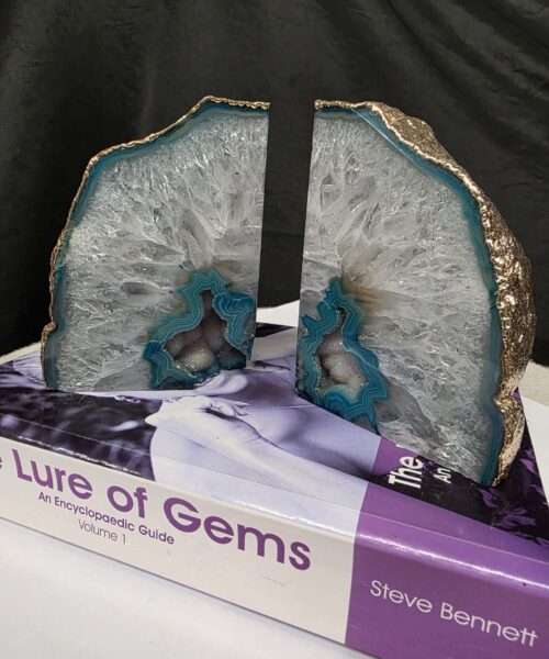 Teal Agate 24ct Gold Edge Microcrystalline Quartz Premium Bookends 1 Ornament Handpicked Size is 1.971kg - H11.5xW16.5xD8cm. - Image 13