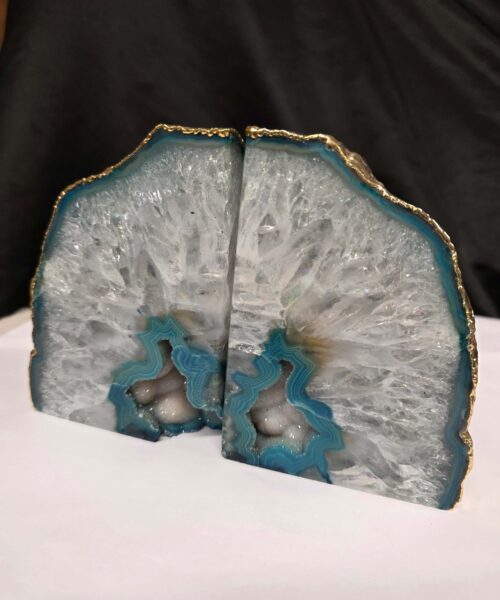 Teal Agate 24ct Gold Edge Microcrystalline Quartz Premium Bookends 1 Ornament Handpicked Size is 1.971kg - H11.5xW16.5xD8cm. - Image 3