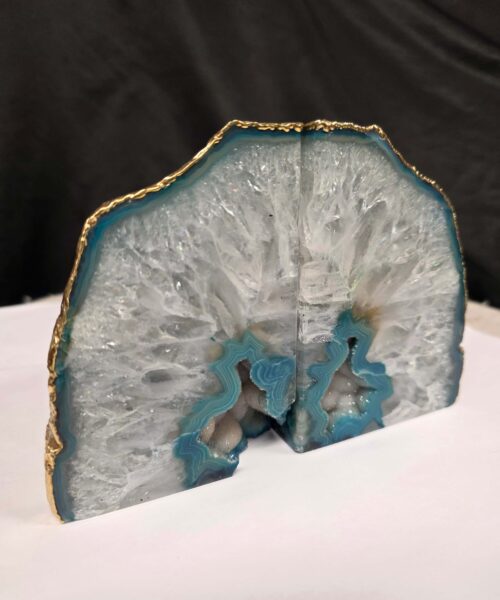 Teal Agate 24ct Gold Edge Microcrystalline Quartz Premium Bookends 1 Ornament Handpicked Size is 1.971kg - H11.5xW16.5xD8cm. - Image 4