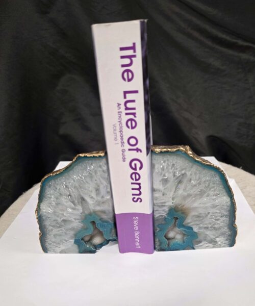 Teal Agate 24ct Gold Edge Microcrystalline Quartz Premium Bookends 1 Ornament Handpicked Size is 1.971kg - H11.5xW16.5xD8cm. - Image 5
