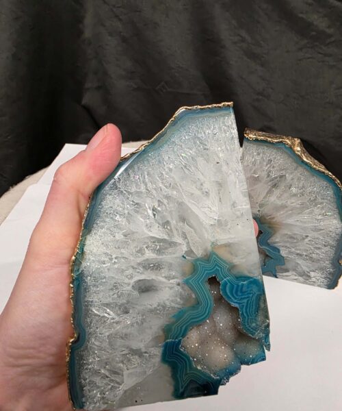 Teal Agate 24ct Gold Edge Microcrystalline Quartz Premium Bookends 1 Ornament Handpicked Size is 1.971kg - H11.5xW16.5xD8cm. - Image 6