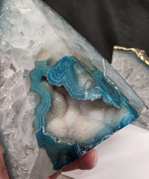 Teal Agate 24ct Gold Edge Microcrystalline Quartz Premium Bookends 1 Ornament Handpicked Size is 1.971kg - H11.5xW16.5xD8cm. - Image 7