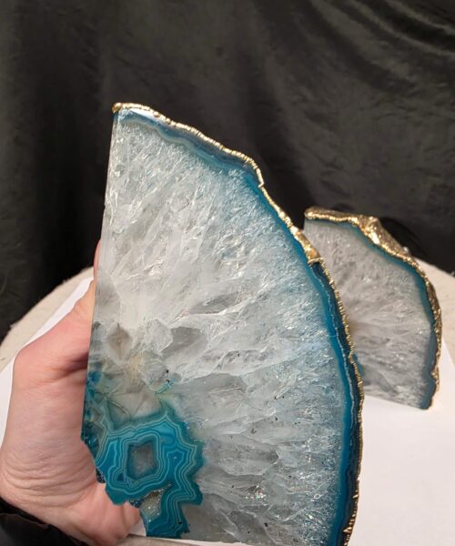 Teal Agate 24ct Gold Edge Microcrystalline Quartz Premium Bookends 1 Ornament Handpicked Size is 1.971kg - H11.5xW16.5xD8cm. - Image 8