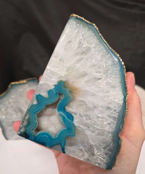 Teal Agate 24ct Gold Edge Microcrystalline Quartz Premium Bookends 1 Ornament Handpicked Size is 1.971kg - H11.5xW16.5xD8cm. - Image 9