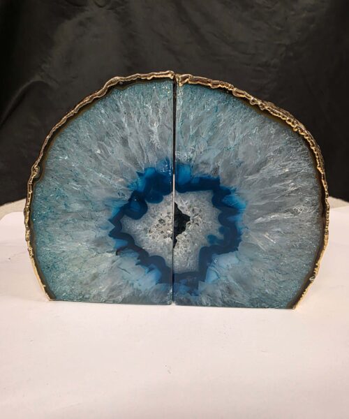 Teal Agate 24ct Gold Edge Microcrystalline Quartz Premium Bookends 2 Ornament Handpicked Size is 1.986kg - H12xW16xD6cm