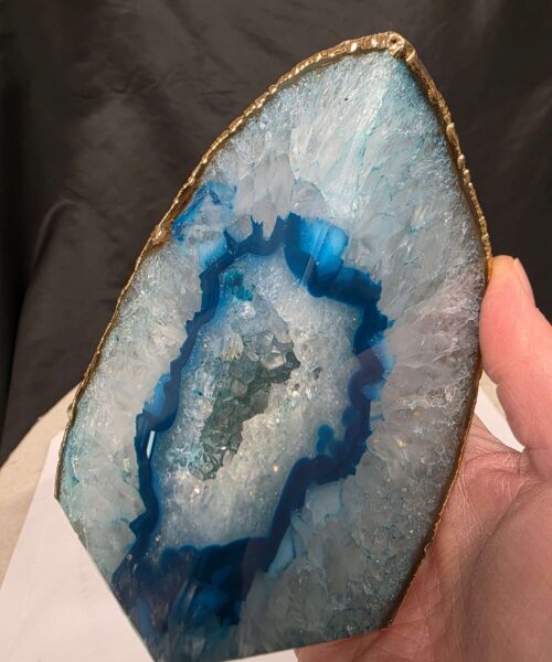 Teal Agate 24ct Gold Edge Microcrystalline Quartz Premium Bookends 2 Ornament Handpicked Size is 1.986kg - H12xW16xD6cm - Image 10