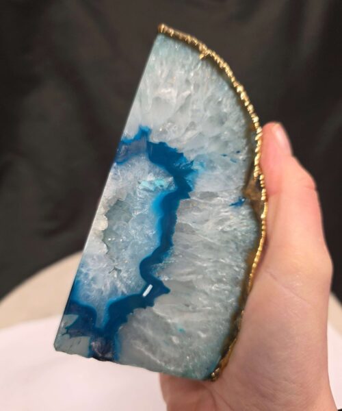 Teal Agate 24ct Gold Edge Microcrystalline Quartz Premium Bookends 2 Ornament Handpicked Size is 1.986kg - H12xW16xD6cm - Image 12
