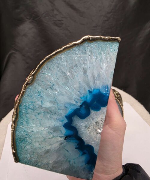 Teal Agate 24ct Gold Edge Microcrystalline Quartz Premium Bookends 2 Ornament Handpicked Size is 1.986kg - H12xW16xD6cm - Image 13