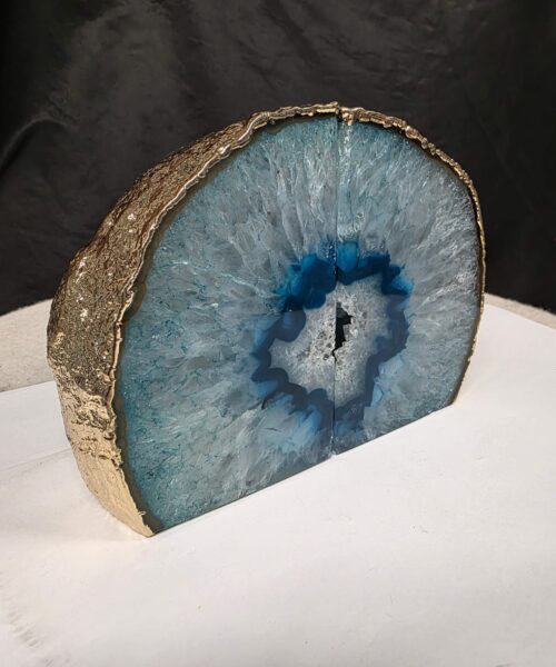 Alternative view of Teal Agate 24ct Gold Edge Microcrystalline Quartz Premium Bookends 2 Ornament Handpicked Size is 1.986kg - H12xW16xD6cm